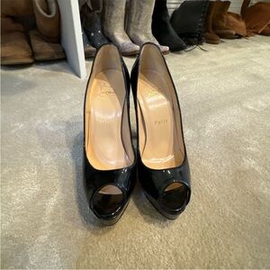 Christian Louboutin Glossy Black Peep Toe Heels